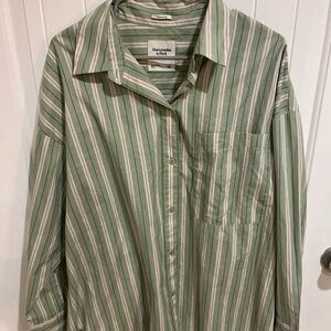 Abercrombie & Fitch Green Pink Striped Men's Shirt Size L Oversized Button Down
